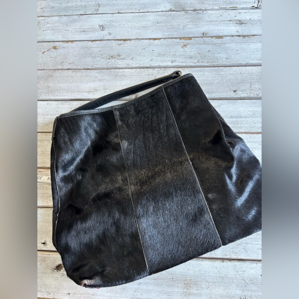 Black Faux Fur Panel Shoulder Bag
